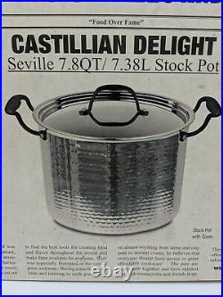 Fleischer And Wolf Stock Pot With Cover 7.8 Qt Hammered Stainless Stl Cookware