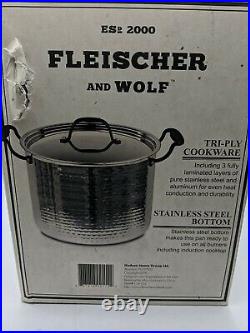 Fleischer And Wolf Stock Pot With Cover 7.8 Qt Hammered Stainless Stl Cookware