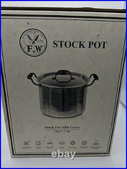 Fleischer And Wolf Stock Pot With Cover 7.8 Qt Hammered Stainless Stl Cookware