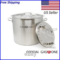 Gas One Stainless Steel Stock Pot with Steamer 10 Gallon with lid