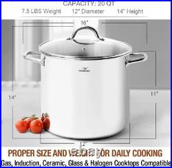 HOMICHEF Commercial Grade LARGE STOCK POT 20 Quart with Lid Nickel Free Stainl