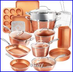 Hammered 20 Pc Ceramic Cookware Set Nonstick, PFOA PFOS Free