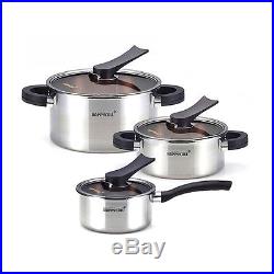 HappyCall 3-PLY STAINLESS STEEL Pot 6pcs Set (3 Pot+3 Lid), Saucepan, Stockpot