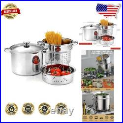 Heavy Duty 8 Qt Pasta Pot with Strainer Lid 4-Piece Set Oven & Dishwasher Safe