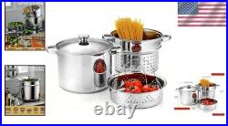 Heavy Duty 8 Qt Pasta Pot with Strainer Lid 4-Piece Set Oven & Dishwasher Safe