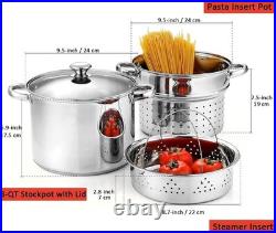 Heavy Duty 8 Qt Pasta Pot with Strainer Lid 4-Piece Set Oven & Dishwasher Safe