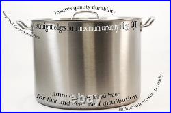 Heavy Duty Stainless Steel Stock Pot with Lid, 35 Quarts, Silver