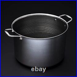 HexClad 10 Quart Hybrid Stock Pot with Glass Lid Non-Stick Saucepan Easy to