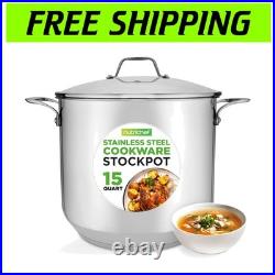 Induction Compatible 15-Quart Stock Pot Stainless Steel with Glass Lid