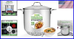 Induction Compatible 15-Quart Stock Pot Stainless Steel with Glass Lid