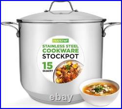 Induction Compatible 15-Quart Stock Pot Stainless Steel with Glass Lid