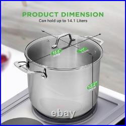 Induction Compatible 15-Quart Stock Pot Stainless Steel with Glass Lid