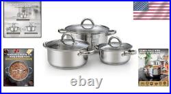 Induction Compatible Stock Pot Set, 6-Piece Stainless Steel
