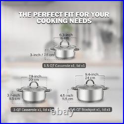 Induction Compatible Stock Pot Set, 6-Piece Stainless Steel