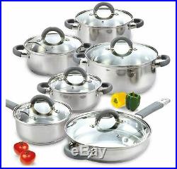 Induction Cooktop Cookware Set Stainless Steel Cooking Pots Pans Utensils 12 Pcs