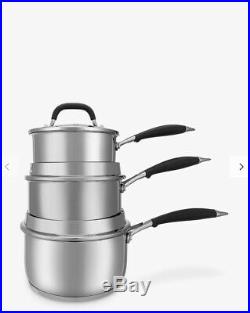 John Lewis & Partners'The Pan' Stainless Steel Saucepans With Lids Set, 3 Piece