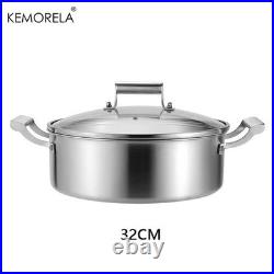KEMORELA 304 Stainless Steel Stock Pot Double Handle Glass Lid 28-34CM