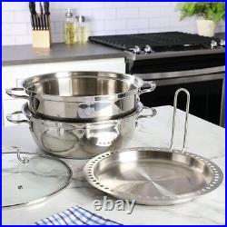 Kenmore Elite Stock Pot 5-Pc+6.5 Qt+Tri-Ply Stainless Steel+Induction Safe Base