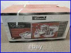 Kenmore Stainless Steel 10 Piece Set Pots Pans New in Box Cookware Set