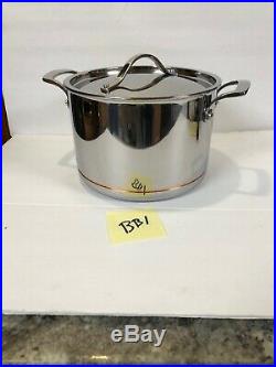 a Kirkland Signature 8 Qt Stock Pot 5-ply Clad Copper Ring Stainless Dutch Oven 