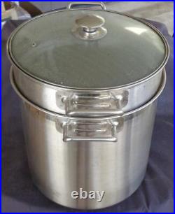 Kirkland Stainless Steel 10 Quart Stock Pot with Strainer/Steamer and Lid USED