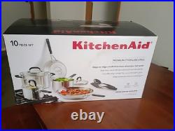 KitchenAid 10 Pc Premium Stainless Steel Cookware Set Pots Pans Induction NIB