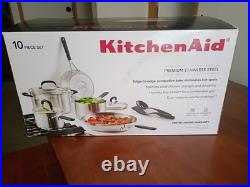 KitchenAid 10 Pc Premium Stainless Steel Cookware Set Pots Pans Induction NIB
