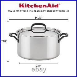KitchenAid 5-Ply Clad 8-qt. Stainless Steel Stockpot With Lid. 6322