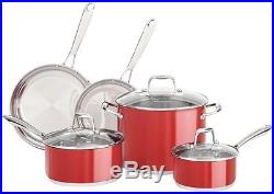 KitchenAid Cookware Set, Stainless Steel 8-Piece Red Stock Pot Sauce Pan Skillet