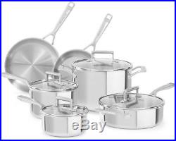 Kitchen Aid Stainless Steel Cookware Set with Lids Skillet Pan Stock Pot 10-Piece