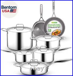 Kitchenware Pots & Pans Set 12 Piece, Clad Kitchen Cookware Set WithSteel Handle