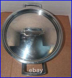 LE CREUSET 6 L-6 1/3 Qt. Stock Pot withLid Tri-Ply Brushed Stainless CLEAN & SHINY