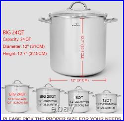Large 24QT Heavy-Duty Stock Pot with Lid Stainless Steel Cookware Stockpot