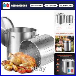Large 84 Quart Stainless Steel Stockpot with Basket & Lid Heavy Duty Cookware