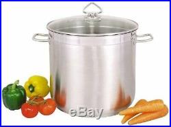 Large Deep Stainless Steel Cooking Stock Pot Casserole Glass Lid Induction Base