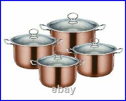 Large Stainless Steel 4pc Stockpot Casserole Cooking Pot Pan Lid Set Copper