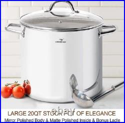 Large Stockpot 20QT with Lid Nickel Free Stainless Steel