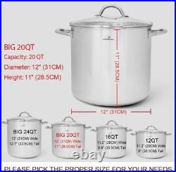 Large Stockpot 20QT with Lid Nickel Free Stainless Steel