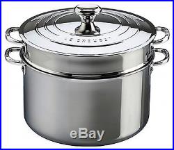 Le Creuset 9-Quart Tri-Ply Stainless Steel Covered Stock Pot with Deep Insert