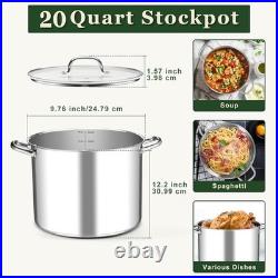 Leonyo 20QT Stock Pot, 18/10 Stainless Steel Soup Pot With Lid, Heavy Duty Stock