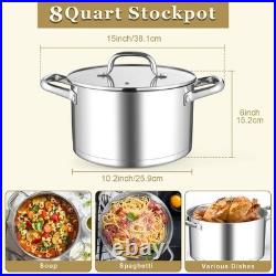 Leonyo Stainless Steel Stock Pot, 8 Quart Stock Pot with Visible Lid, Heavy D
