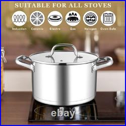Leonyo Stainless Steel Stock Pot, 8 Quart Stock Pot with Visible Lid, Heavy D