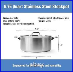 MISEN 6.75 QT Stainless Steel Stockpot with Lid(NEW) Silver