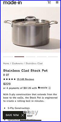 Made-in 8qt stock pan and lid stainless steel Clad made in Italy
