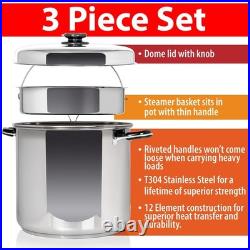 Maxam 30 Quart Stock Pot & Steamer Basket Set Waterless Cooking & High Heat