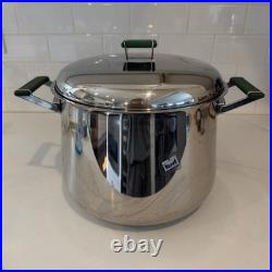 Mepra Italy Inox Stock Pot #24 with Lid 18-10 Stainless Steel Green Vintage