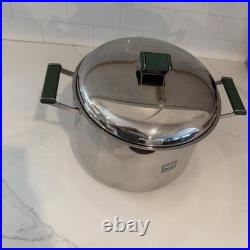 Mepra Italy Inox Stock Pot #24 with Lid 18-10 Stainless Steel Green Vintage
