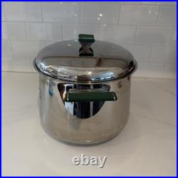 Mepra Italy Inox Stock Pot #24 with Lid 18-10 Stainless Steel Green Vintage