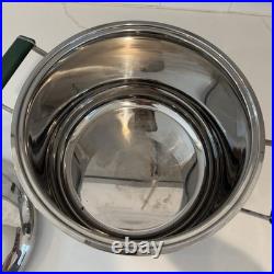 Mepra Italy Inox Stock Pot #24 with Lid 18-10 Stainless Steel Green Vintage