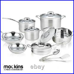 Mockins 15 Piece Premium Grade Stainless Steel Cookware Set Tri-Ply Body Set